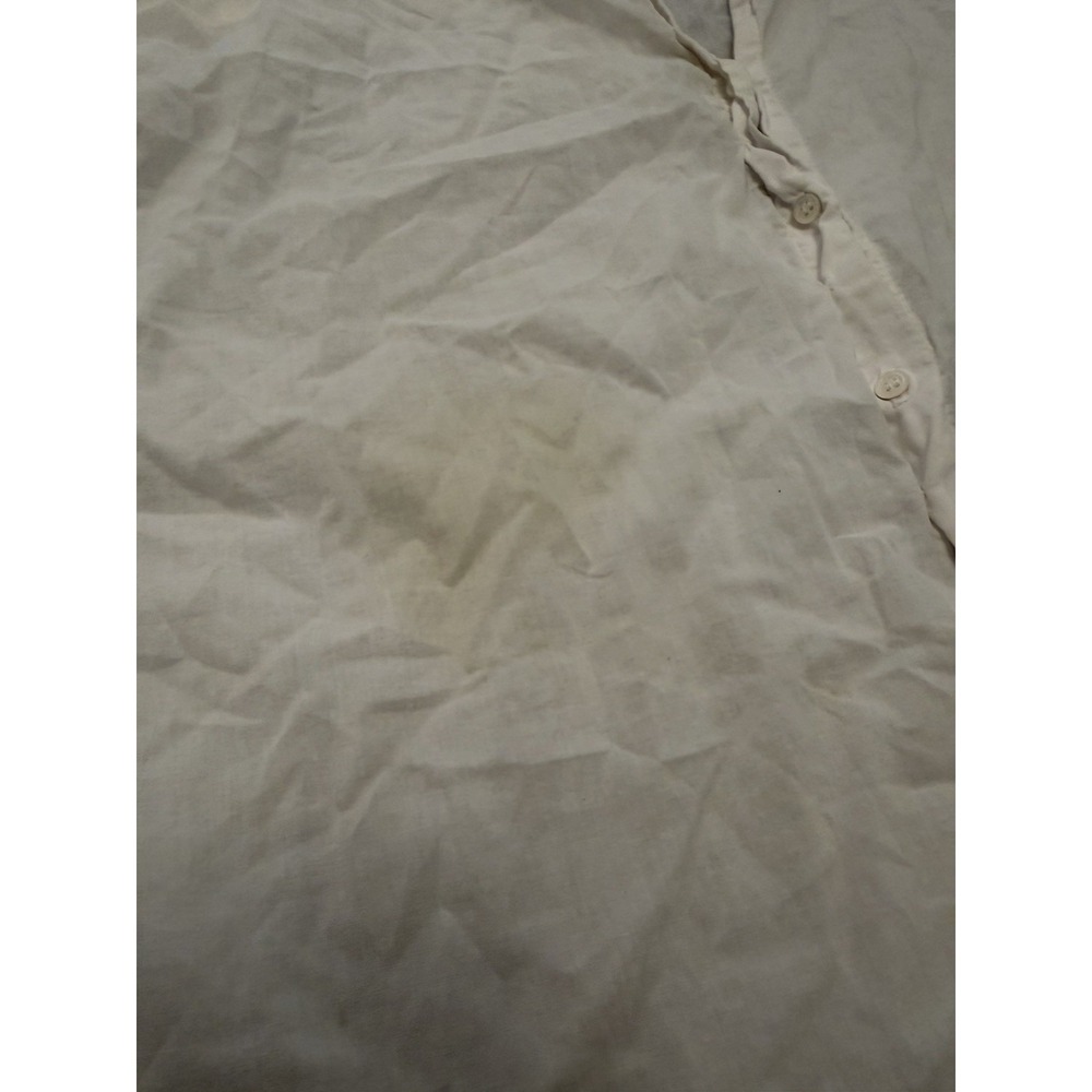Xirena Shirt Womens Sz L White 100% Cotton Short Sleeve Button Up Made USA Flaw! - Picture 10 of 10